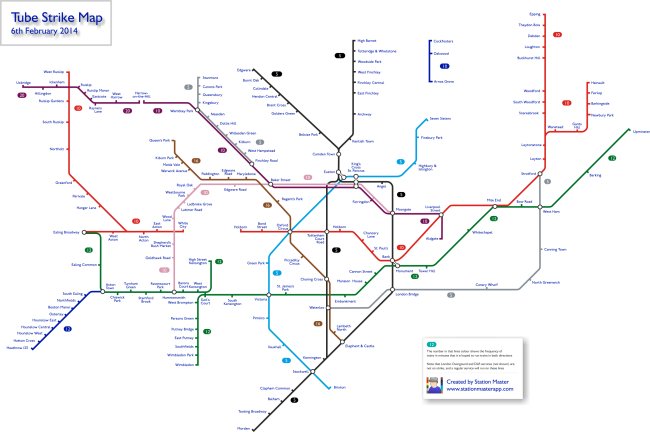 Tube Strike Map for Thursday